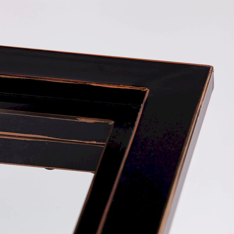 Table basse glamour SEI Furniture Bugleweed en métal vieilli noir/cuivre et verre trempé