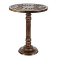Table d'appoint éléphant ou florale en bois de manguier sculptée à la main avec base tournante - Marron foncé - Roche River Decor