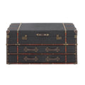 Table basse de rangement 2 tiroirs en similicuir ou tissu lin avec plateau à charnière à boucle - Bleu foncé ou marron - Roche River Decor