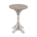 Table d'appoint ou de bout en bois sculpté avec plateau en bois marron - Gris, Blanc, Crème - Roche River Decor