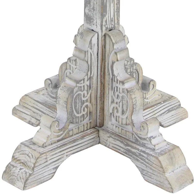 Table d'appoint ou de bout en bois sculpté avec plateau en bois marron - Gris, Blanc, Crème - Roche River Decor