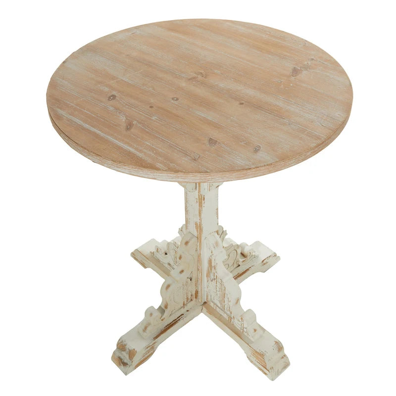 Table d'appoint ou de bout en bois sculpté avec plateau en bois marron - Gris, Blanc, Crème - Roche River Decor