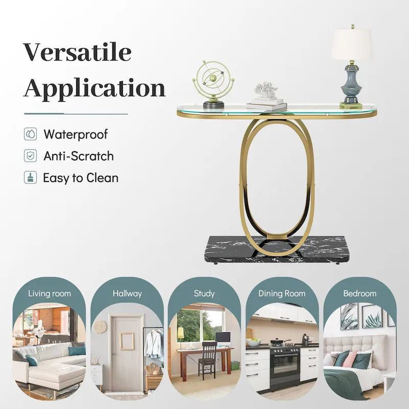 Myhozm Table console de 110 cm avec base géométrique, table de canapé moderne pour entrée, salon