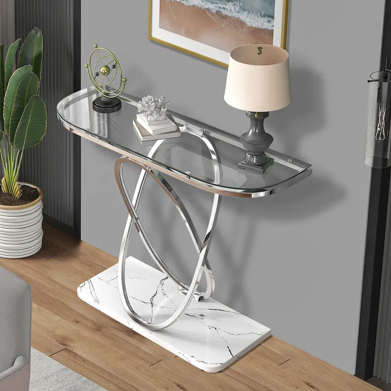 Myhozm Table console de 110 cm avec base géométrique, table de canapé moderne pour entrée, salon