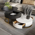 Lot de 2 tables basses rondes relevables avec rangement, 2 tiroirs en pin, plateau pivotant, design gigogne