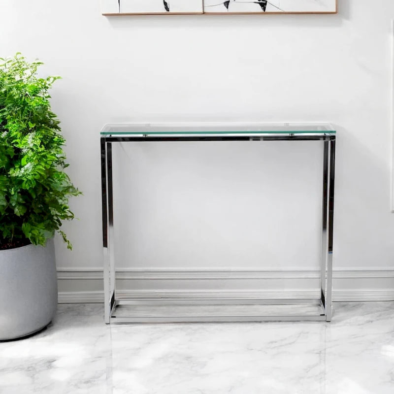 Console de table luge en verre clair et argenté HomeRoots 36