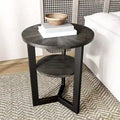 Table d'appoint en bois massif à 2 niveaux, table de chevet ronde - 19,3 x 24