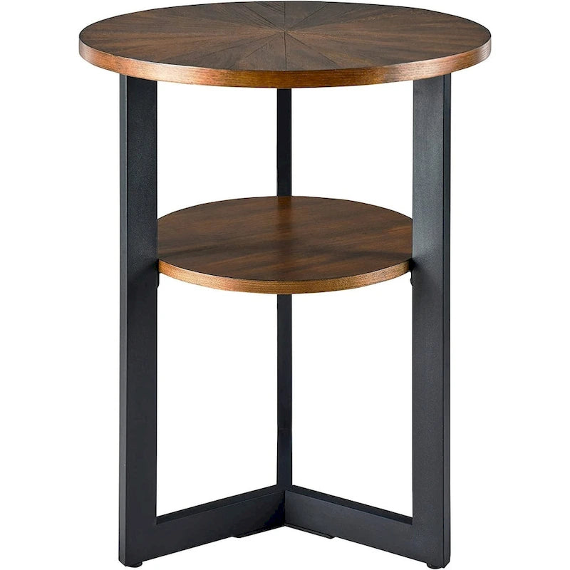 Table d'appoint en bois massif à 2 niveaux, table de chevet ronde - 19,3 x 24