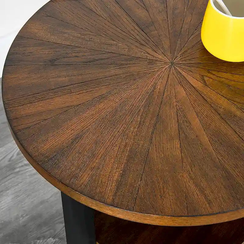 Table d'appoint en bois massif à 2 niveaux, table de chevet ronde - 19,3 x 24
