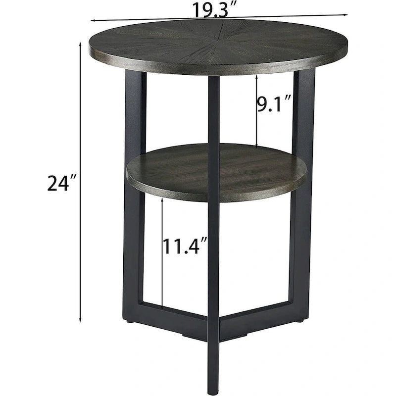 Table d'appoint en bois massif à 2 niveaux, table de chevet ronde - 19,3 x 24
