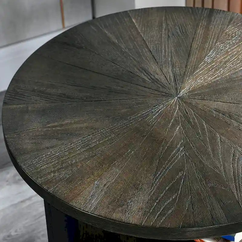 Table d'appoint en bois massif à 2 niveaux, table de chevet ronde - 19,3 x 24