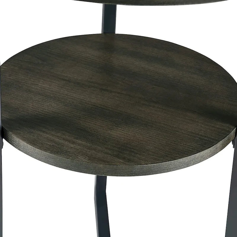 Table d'appoint en bois massif à 2 niveaux, table de chevet ronde - 19,3 x 24
