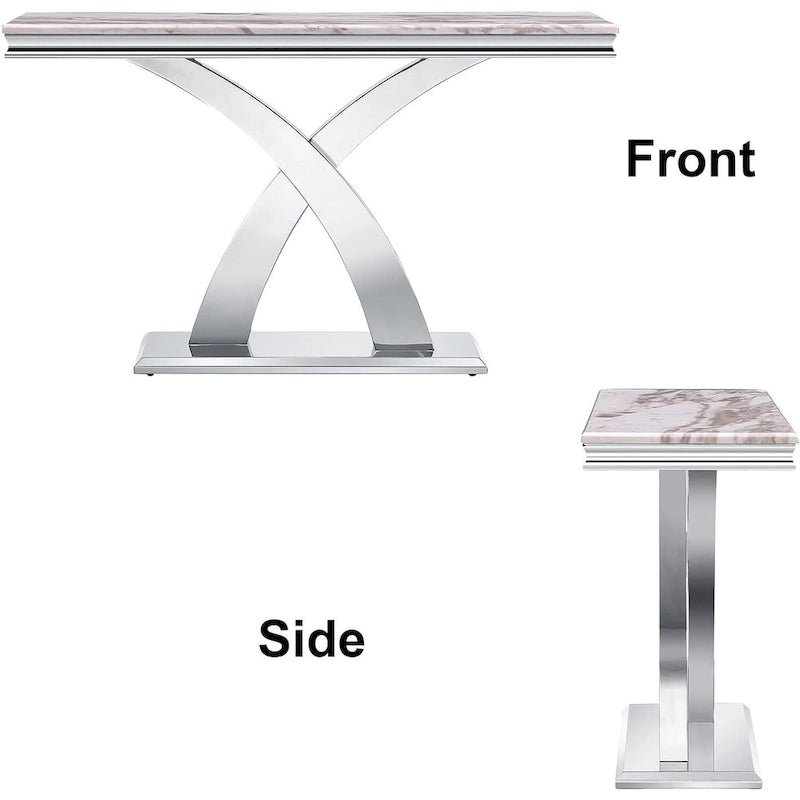 Console rectangulaire de 50 pouces avec piètement en X luxueux en acier inoxydable et plateau haute brillance