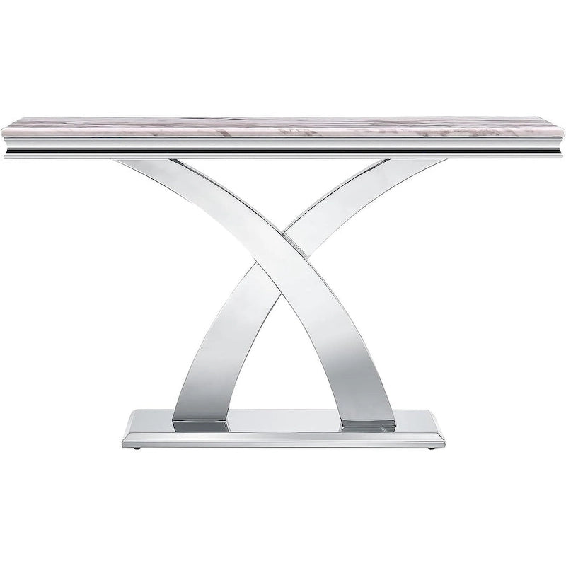 Console rectangulaire de 50 pouces avec piètement en X luxueux en acier inoxydable et plateau haute brillance