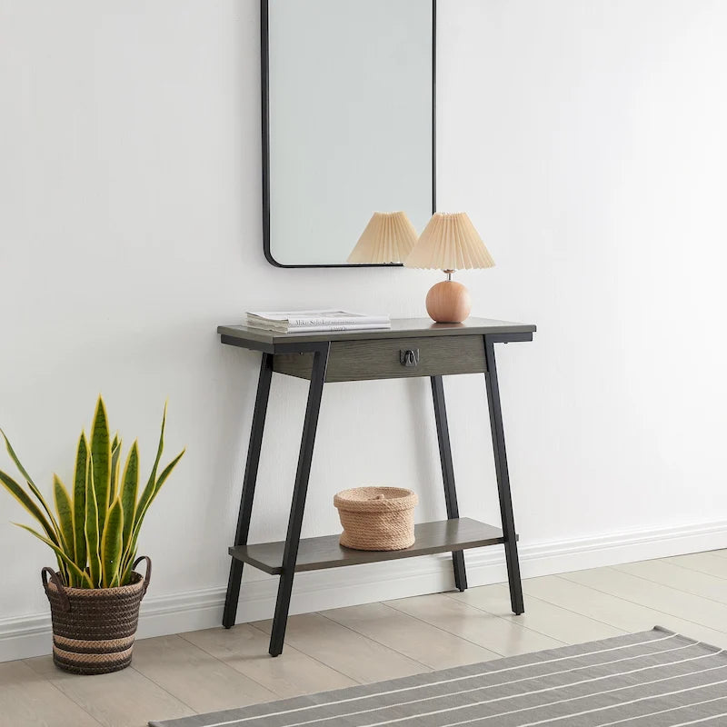 Console en bois Empiria Leick Home avec tiroir et cadre en métal