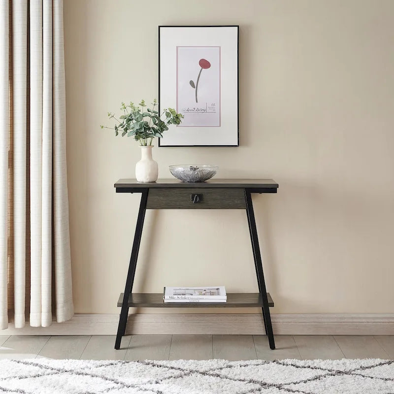 Console en bois Empiria Leick Home avec tiroir et cadre en métal