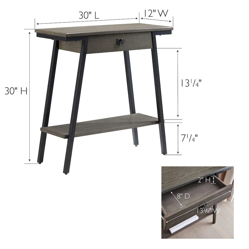 Console en bois Empiria Leick Home avec tiroir et cadre en métal