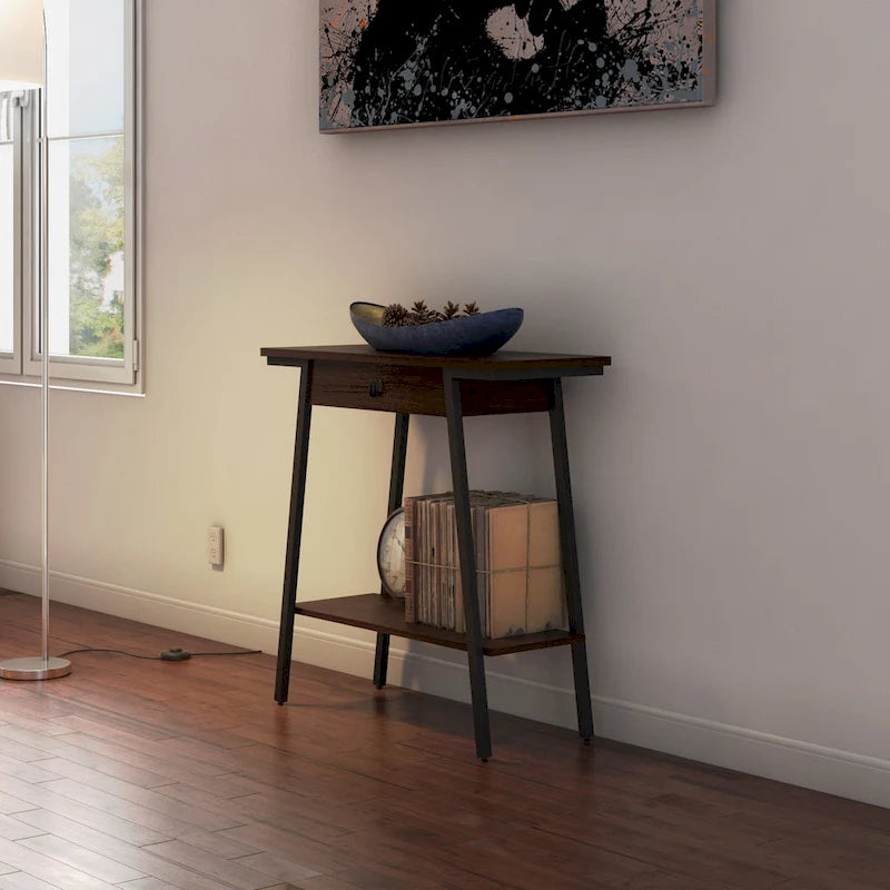 Console en bois Empiria Leick Home avec tiroir et cadre en métal