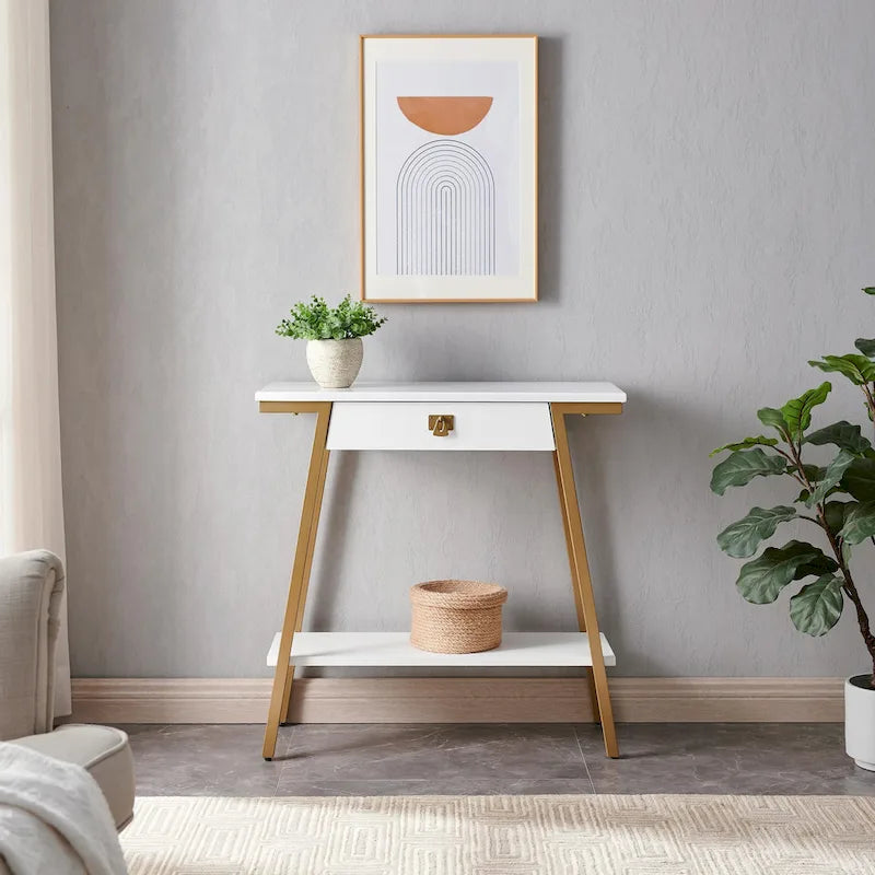 Console en bois Empiria Leick Home avec tiroir et cadre en métal