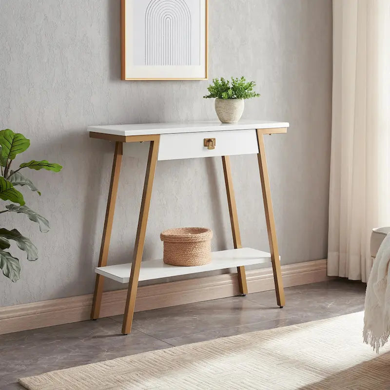 Console en bois Empiria Leick Home avec tiroir et cadre en métal