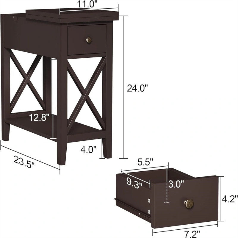 Table d'appoint étroite Material Flip Top - 11P x 23,5L x 24H