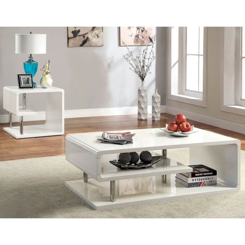 Ensemble table basse et table d'appoint 2 pièces Inomata Contemporary 47 po en bois à étagères ouvertes par Furniture of America