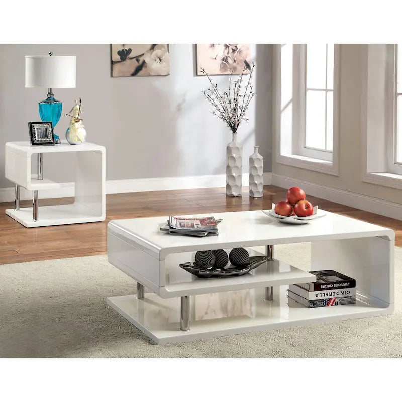 Ensemble table basse et table d'appoint 2 pièces Inomata Contemporary 47 po en bois à étagères ouvertes par Furniture of America