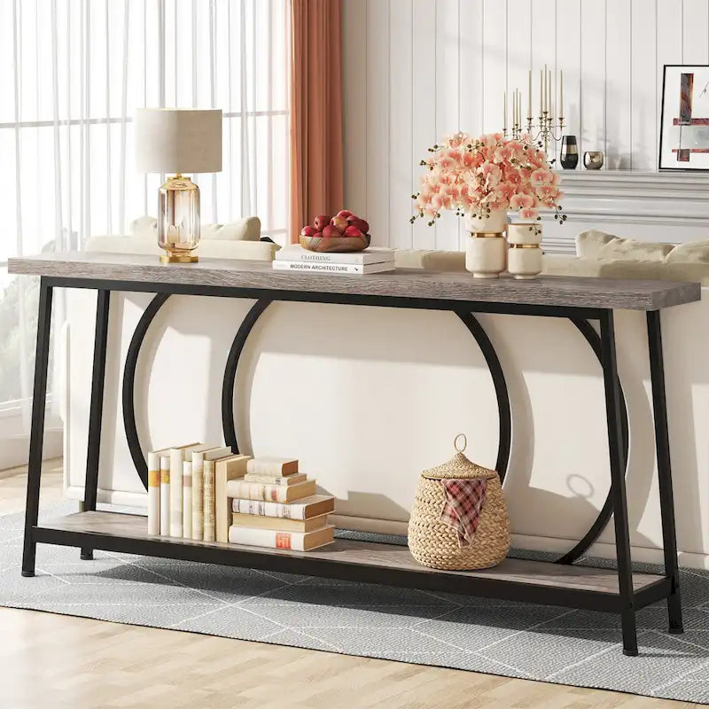 Table console de 70,9 pouces avec rangement, table console de canapé étroite extra longue