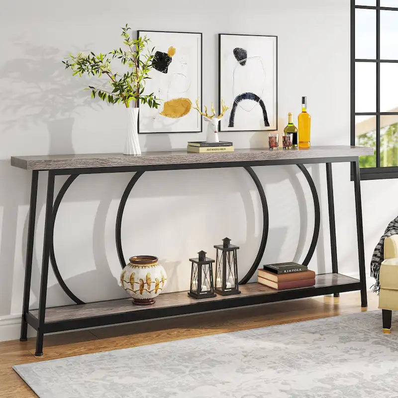 Table console de 70,9 pouces avec rangement, table console de canapé étroite extra longue