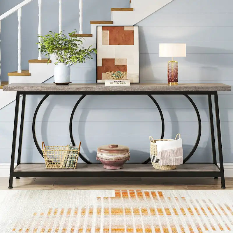 Table console de 70,9 pouces avec rangement, table console de canapé étroite extra longue