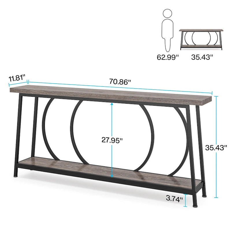 Table console de 70,9 pouces avec rangement, table console de canapé étroite extra longue