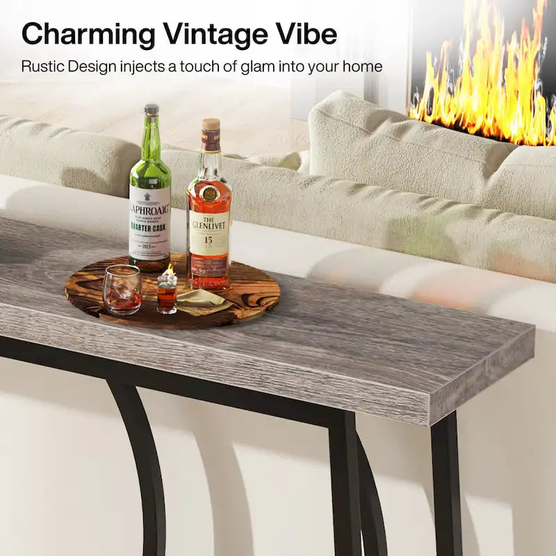 Table console de 70,9 pouces avec rangement, table console de canapé étroite extra longue