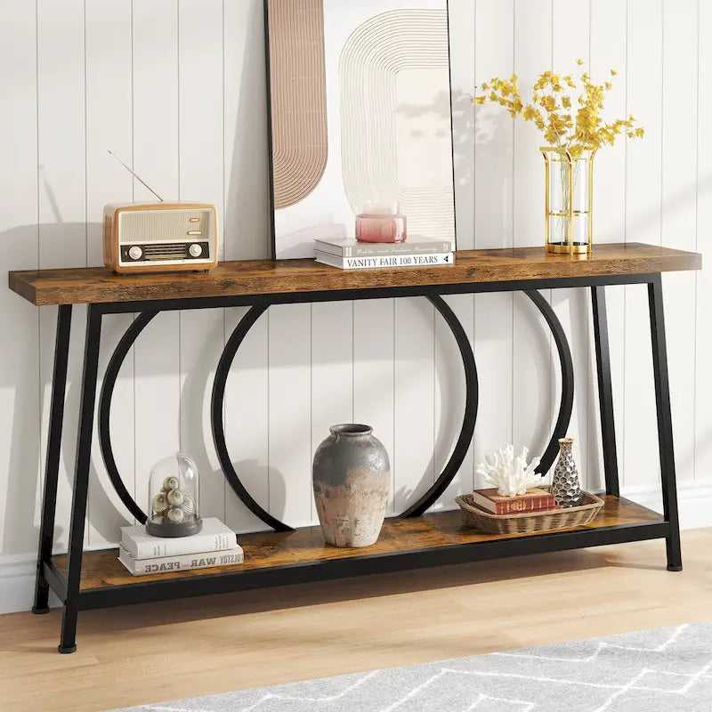 Table console de 70,9 pouces avec rangement, table console de canapé étroite extra longue
