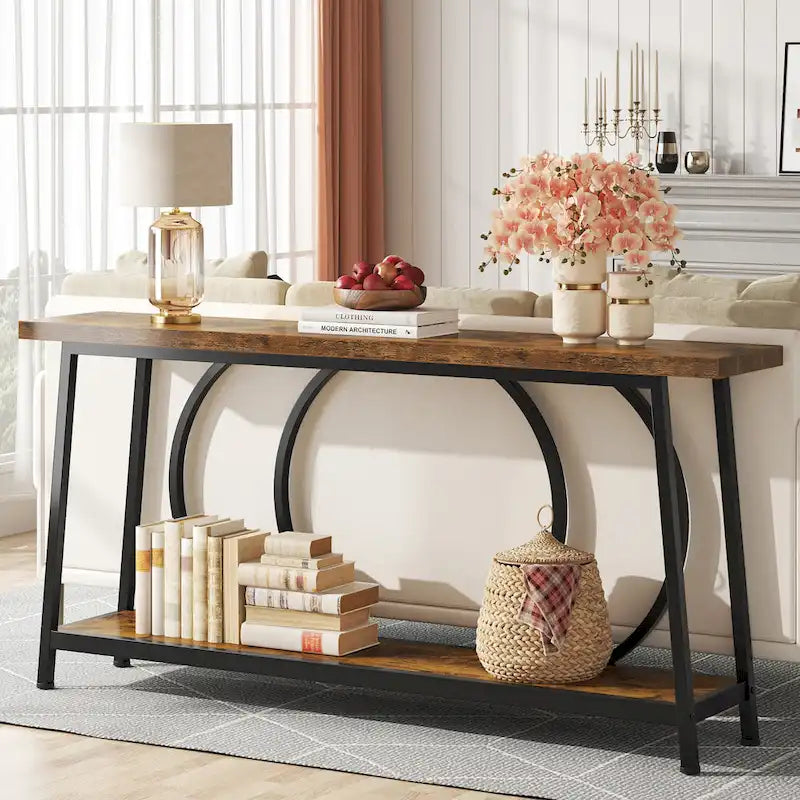 Table console de 70,9 pouces avec rangement, table console de canapé étroite extra longue