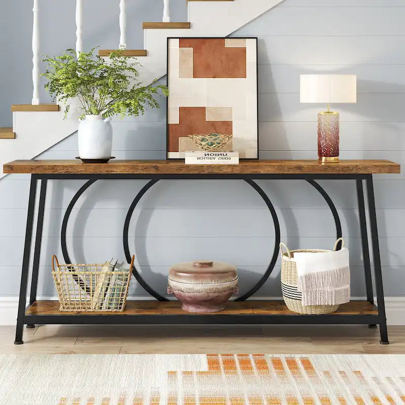 Table console de 70,9 pouces avec rangement, table console de canapé étroite extra longue