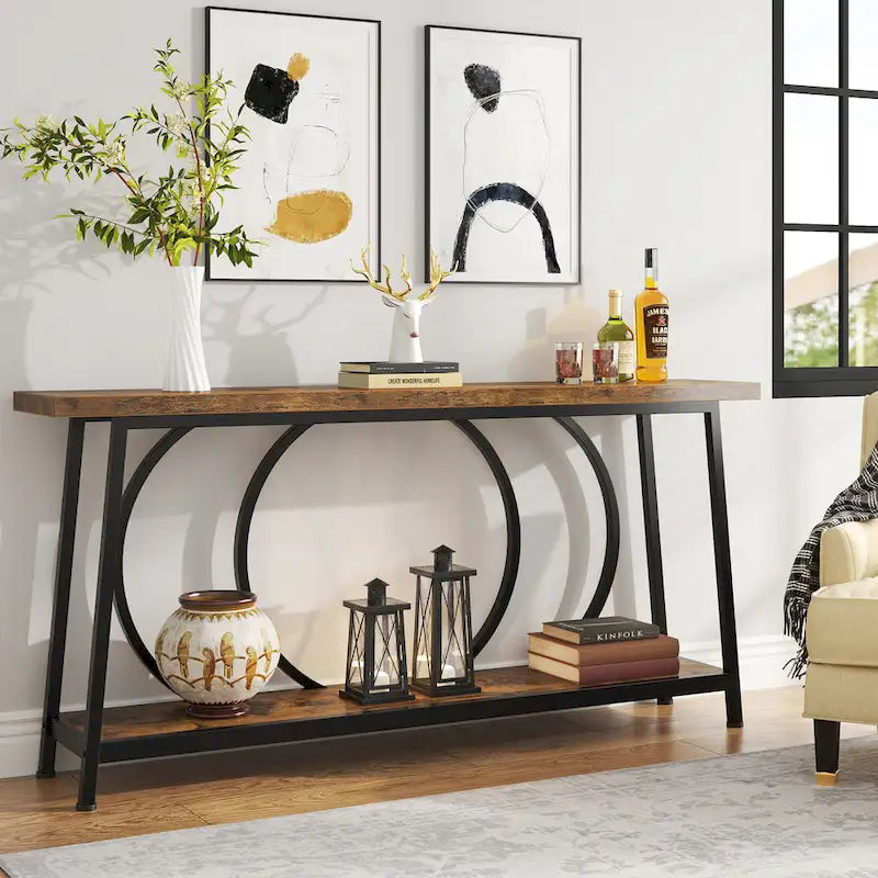 Table console de 70,9 pouces avec rangement, table console de canapé étroite extra longue