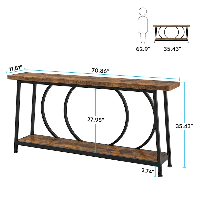 Table console de 70,9 pouces avec rangement, table console de canapé étroite extra longue