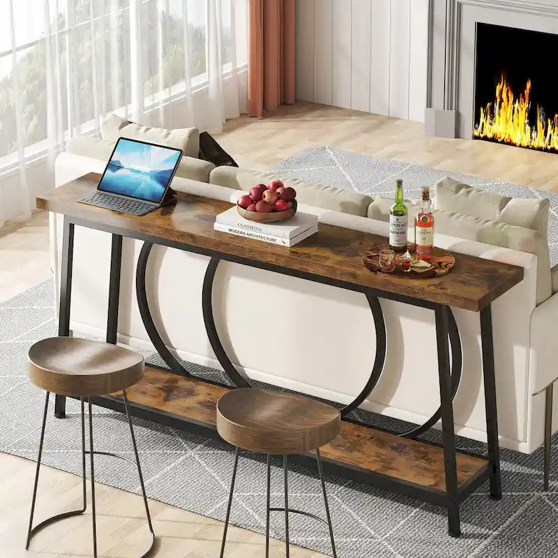 Table console de 70,9 pouces avec rangement, table console de canapé étroite extra longue
