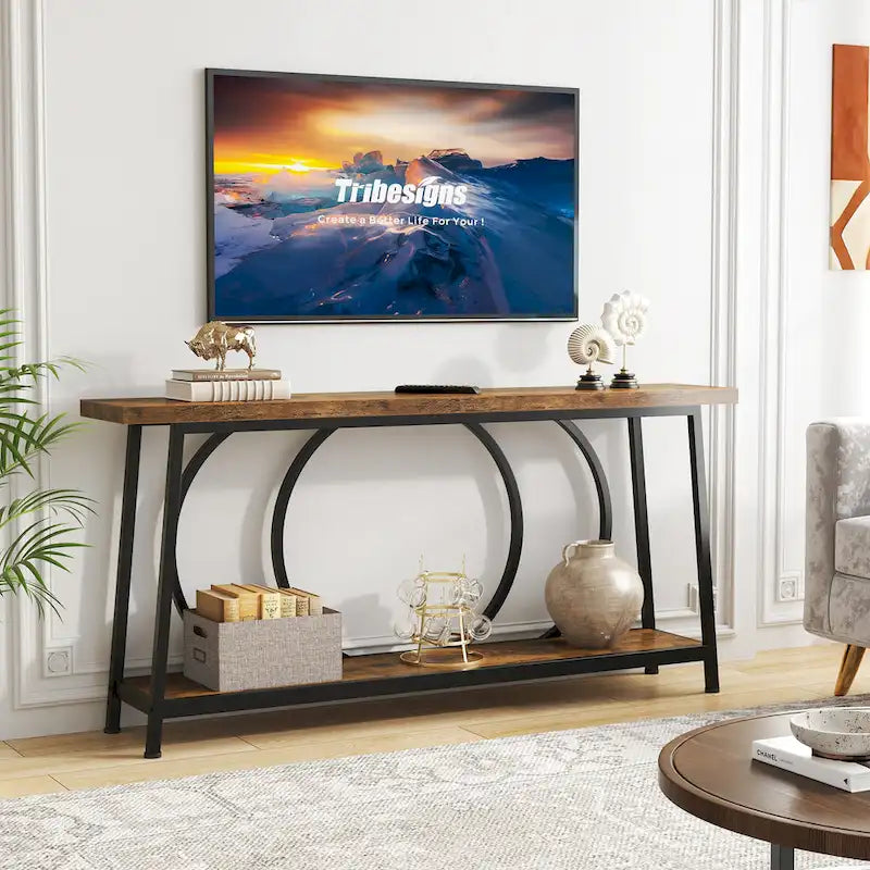 Table console de 70,9 pouces avec rangement, table console de canapé étroite extra longue