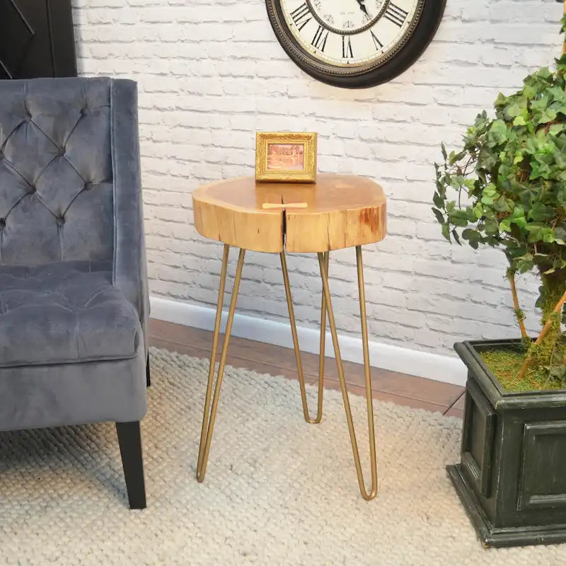 Table d'appoint Carolina Living Seti Live Edge - Plateau naturel - Piètement noir