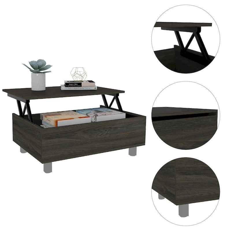 Table basse avec plateau relevable, rangement intégré et 4 pieds TUHOME Gambia