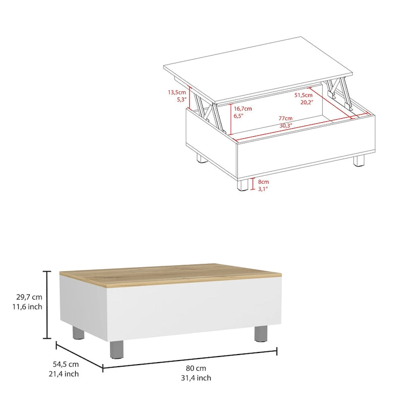 Table basse avec plateau relevable, rangement intégré et 4 pieds TUHOME Gambia