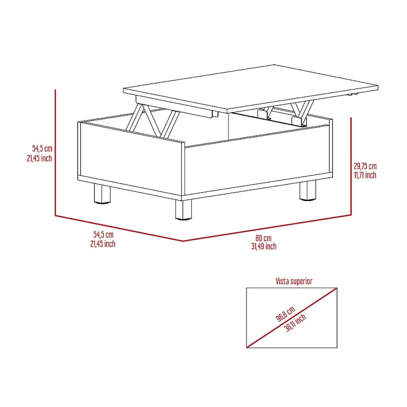 Table basse avec plateau relevable, rangement intégré et 4 pieds TUHOME Gambia