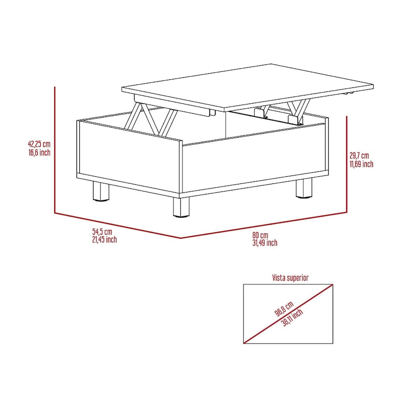 Table basse avec plateau relevable, rangement intégré et 4 pieds TUHOME Gambia