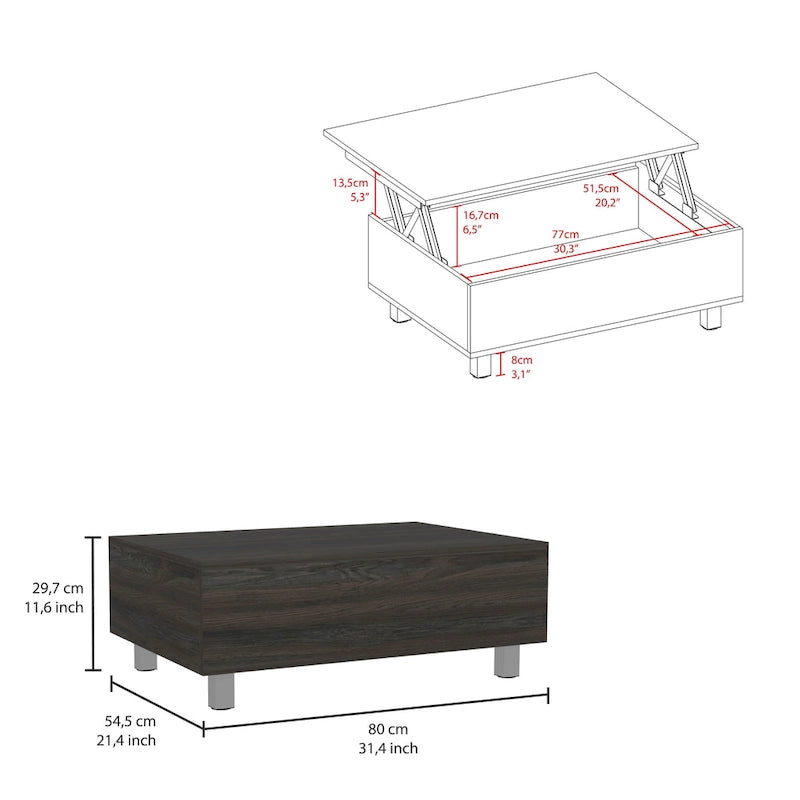 Table basse avec plateau relevable, rangement intégré et 4 pieds TUHOME Gambia