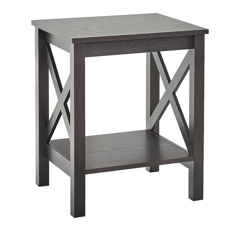 The Gray Barn Xanadu Hill Table d'appoint à deux niveaux et étagère, avec piètement en X