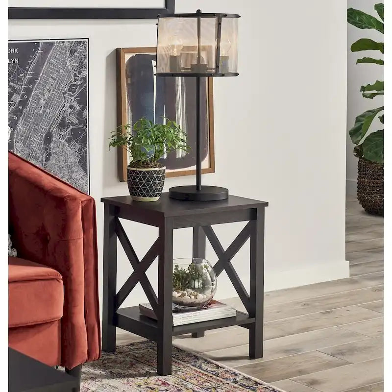 The Gray Barn Xanadu Hill Table d'appoint à deux niveaux et étagère, avec piètement en X