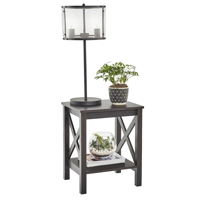 The Gray Barn Xanadu Hill Table d'appoint à deux niveaux et étagère, avec piètement en X