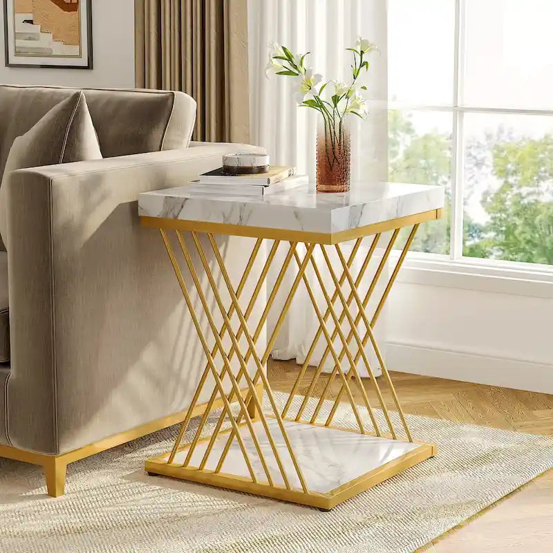 Table d'appoint carrée en or blanc moderne