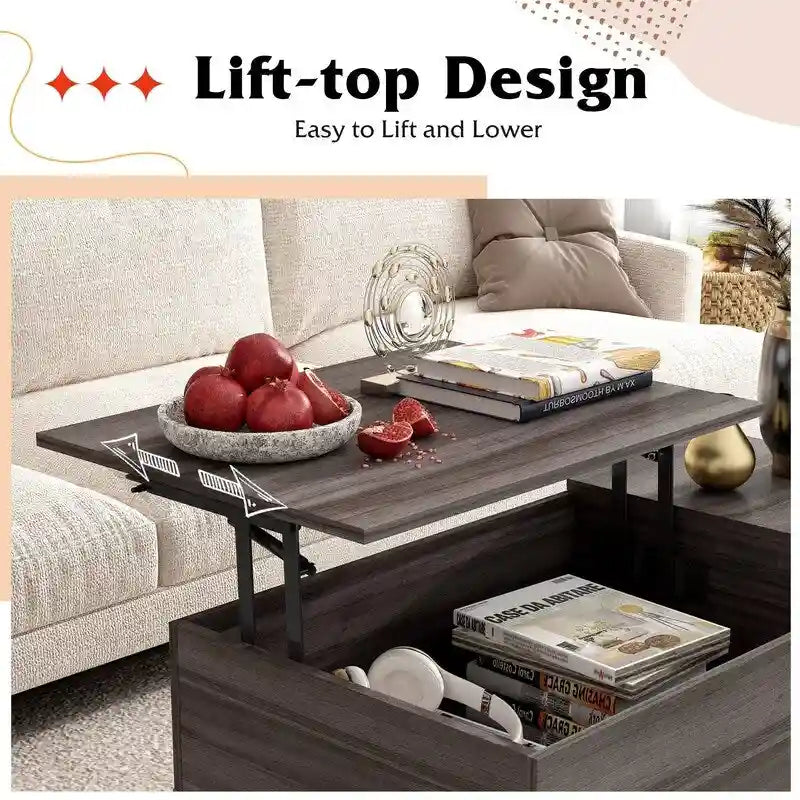 Table basse relevable avec rangement pour salon - 39,37P x 19,69L x 16,93H